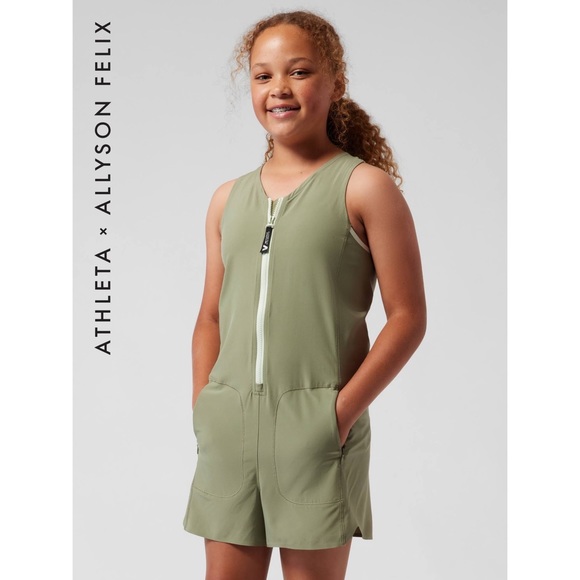 Athleta Other - Athleta Girl Allyson Felix Legend Heart the Hustle Eucalyptus Olive Green Romper